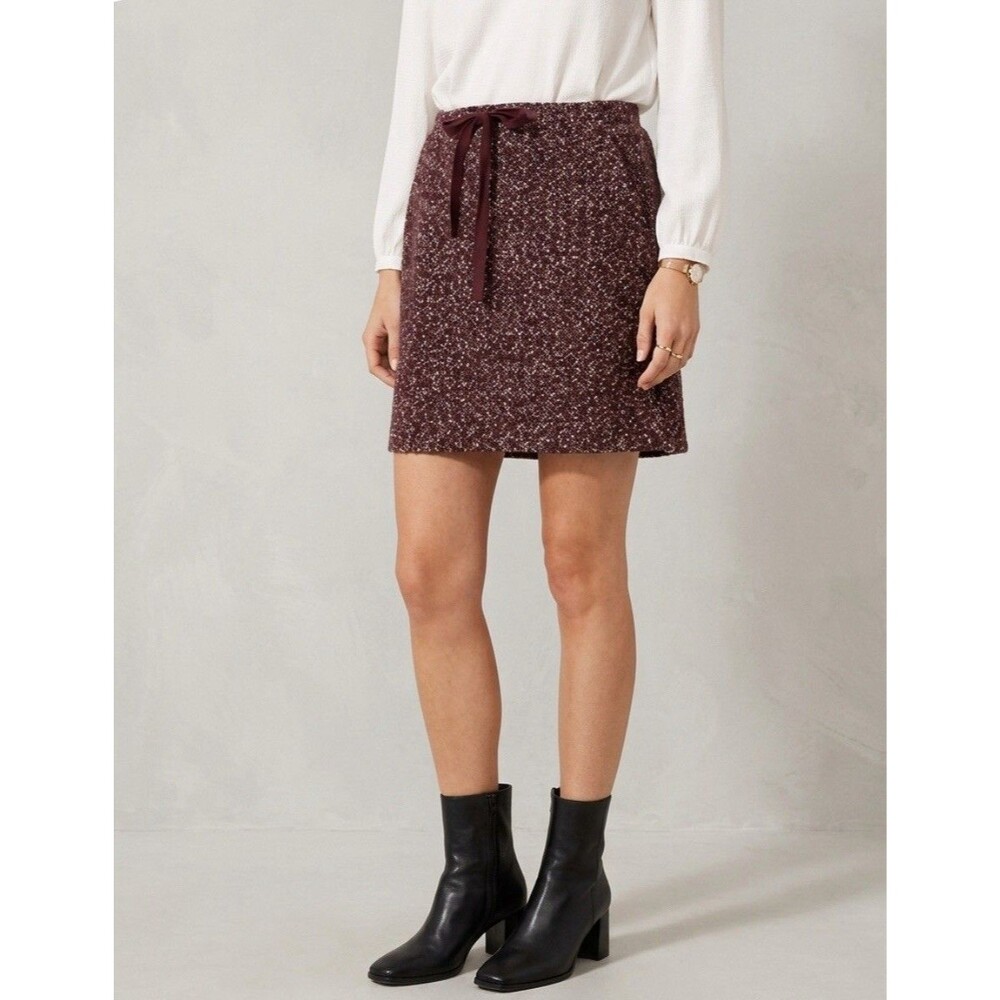Loft Burgundy Speckled Pull On Drawstring Mini Straight Skirt Women’s Size Large
